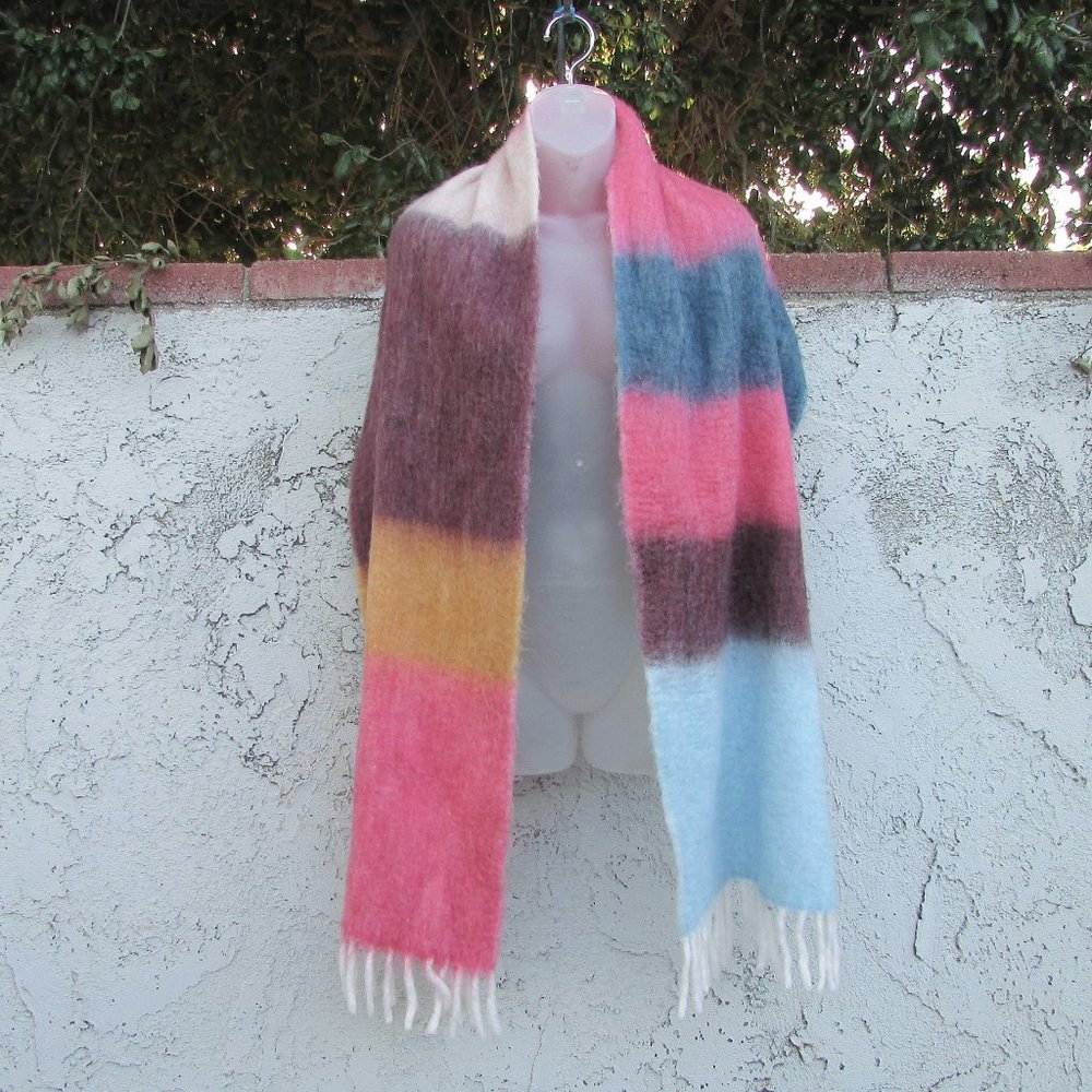 Gap Multi Color Block Fuzzy Winter Scarf 84"X17" - image 5